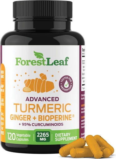 [BRSROEL7AAHA2FI6] תוסף Turmeric תוספת כוח 2265 מ"ג - תוסף Turmeric Curcumin W / BioPerine Black Pepper - תוספי Tumeric וג'ינג'ר, 95% Curcuminoids, תומך Immune & Joint Health, 120 Caps Caps
