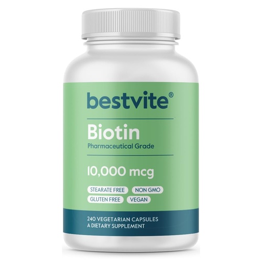 [BRSWGYD4PMAWGEIV] BESTVITE Biotin 10,000mcg (240 Vegetarian Capsules) - No Stearates - No Dicalcium Phosphate - No Artificial Sweeteners - No Flavors - No Flow Agents - Vegan - Non GMO - Gluten Free