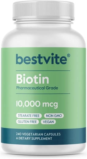 [BRSWGYD4PMAWGEIV] BESTVITE Biotin 10.000mcg (240 Cápsulas vegetarianas) - Sem Stearates - Sem Fosfato de Dicálcio - Sem Adoçantes Artificiais - Sem sabores - Sem agentes de fluxo - Vegan - Não OGM - Gluten Free
