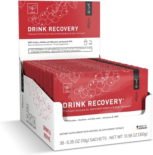 [BRSWGAY3CQJRSA3F] Drink Recovery Electrolytes Powder with Vitamins, Vegan Electrolyte Packets for Hydration & Liver Detox, Blackcurrant Flavor (30 Sachets)
