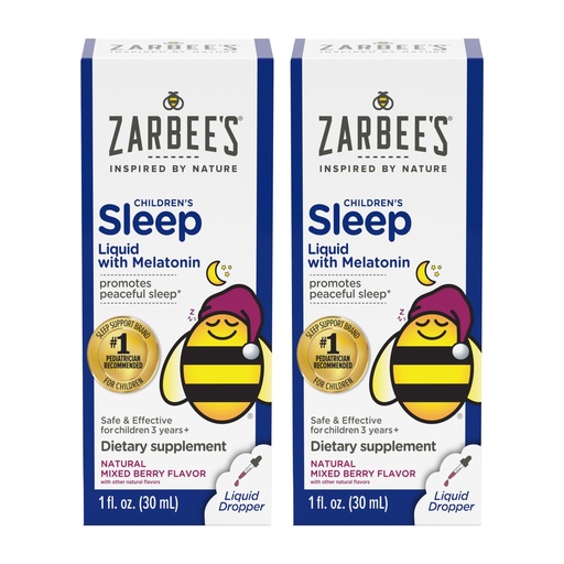 [BRSROGA5OQFB6FIY] Zarbee's Kids Sleep Supplement Liquid with 1mg Melatonin; Drug-Free & Effective; Easy to Take Natural Berry Flavor for Children Ages 3 and Up; 1 Fl Oz Bottles, Pack of 2