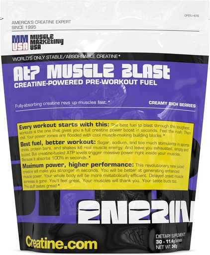 [BRSROFQFCMCB4HQ2] MMUSA ATP Muscle Blast: World's Only Stable Creatine Energy Drink. Absorción instantánea. Boost inmediato para la creación de cuerpo intenso, deportes de resistencia. Entrenar más duro, Recover más rápido. 30 sachets, 11.4g cada uno