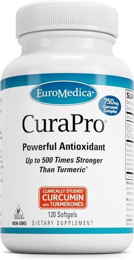 [BRSWIZAFCMDGKALG] EuroMedica CuraPro - Антиоксидантная добавка для поддержки здоровья мозга и сердца - диетическая добавка с высокопотенциальным комплексом куркумина - Почка, печень и иммунная поддержка здоровья - 120 софтгелей