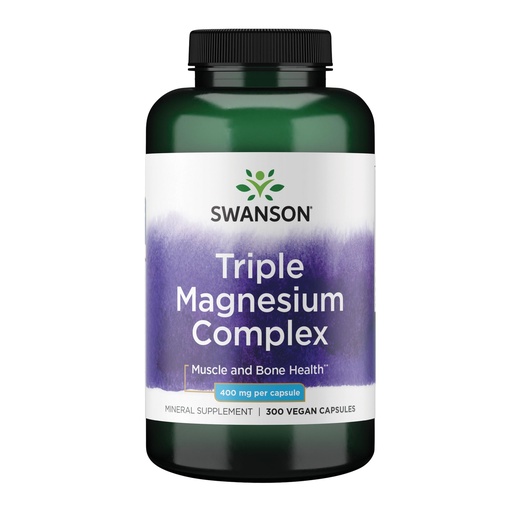 [BRSWGFDQPMHQG2D6] Swanson Triple Magnesium Complex Bone, Nerve, and Muscle Support Supplement for Adults Seeking Optimal Magnesium Absorption - 400 mg (300 Vegan Capsules)