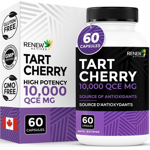 [BRSROCQNA4PA4HLD] Renew Actives Tart Cherry Extra 500mg per 2 Capsules – High-Potency Antioxidant for Free Radical Protection & Wellness – 60 Easy-to-Swallow Capsules – Made in Canada