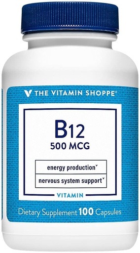 [BRSWIYTYOEDRACDM] Vitaminska trgovina Vitamin B12 500mcg - podpira proizvodnjo energije, enkrat dnevno prehransko dopolnilo - vitamin B-12 (kot Cyanocobalamin), Gluten & Dairy Free (100 kapsul)