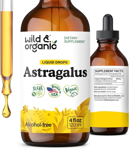 [BRSROY34DIFQECLA] Wild & Organic Astragalus Tincture - Immune Support Supplement w/Astragalus Root Extract - Vegan Tincture for Immunity - Sugar & Alcohol-Free Drops - 4 fl oz