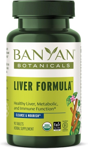 [BRSWIYQGBR4A42L4] Banyan Botanicals Liver Formula - USDA Organic, 90 tablettia - Cleansing Bitter Yrtit poistaa maksan ja sappirakon