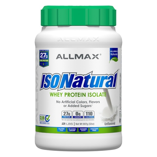 [BRSWIYQOAEAGEEQZ] ALLMAX ISONATURAL Whey Protein Isolate, Unflavored - 2 lb - 27 Grams of Protein Per Scoop - Zero Fat & Sugar - 99% Lactose Free - with Prebiotics - No Artificial Flavors - Approx. 31 Servings