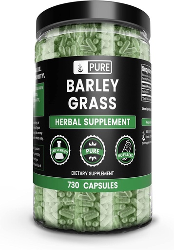 [BRSWYZIHPMNWAGT4] Pure Original Ingredienser Barley Grass (730 kapsler) Ingen Magnesium eller ris Fyldere, Altid Pure