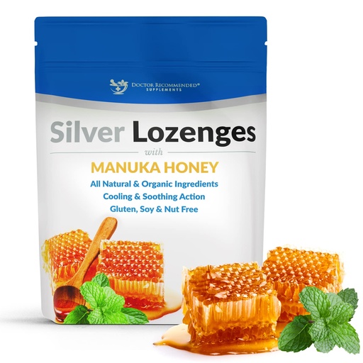 [BRSW2GIPPJ7QYDLF] Silver Lozenges with Organic Manuka Honey and Vitamin C - All-Natural Nano Silver 45-50mcg of 60 PPM Colloidal Silver Mineral Drops to Support Immune System, Soothe, Cool Cough & Throat, 24-Lozenges
