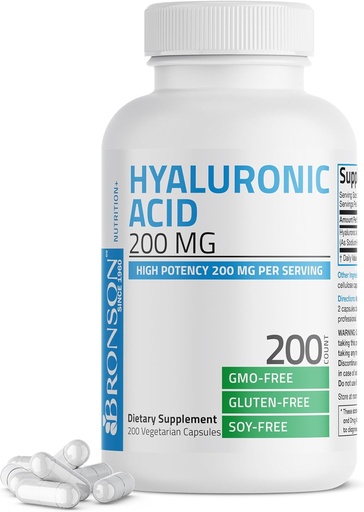 [BRSRMEAHA4HB4G3D] Bronson Hyaluronic Acid 200 MG 高潜力联合健康与健康皮肤支持,非GMO,200 植物盖