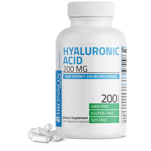 [BRSRMEAHA4HB4G3D] Bronson Hyaluronic Acid 200 MG High Potency Joint Health & Healthy Skin Support, Non-GMO, 200 Vegetarian Capsules