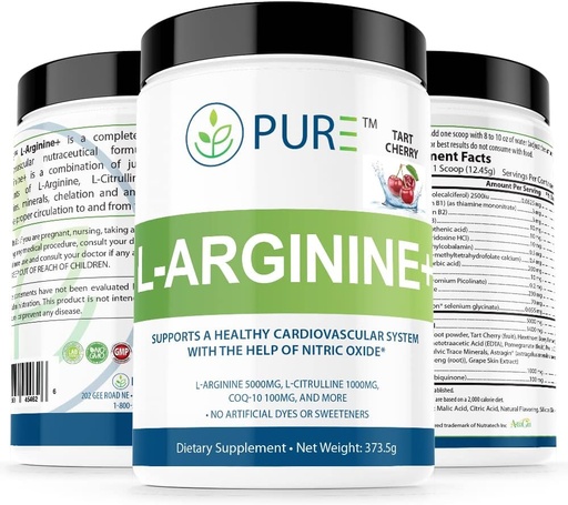 [BRSWYCQLBAPGMEL4] PURE L-Arginine+ L- Arginine+, L- Arginine L Citrulline CoQ10 and More! Support for Blood Pressure, Cholesterol, Energy, Blood Flow, Muscle Development & More (Tropical Mango)