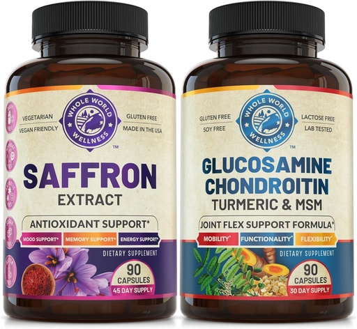 [BRSROCQZBYDR4AYZ] Pure Saffron Extract &amp; Advanced Joint Support Bundle (One Bottle each). Apoya Mood, Energy Boost, Metabolic Function y Joint Health. USA Made.