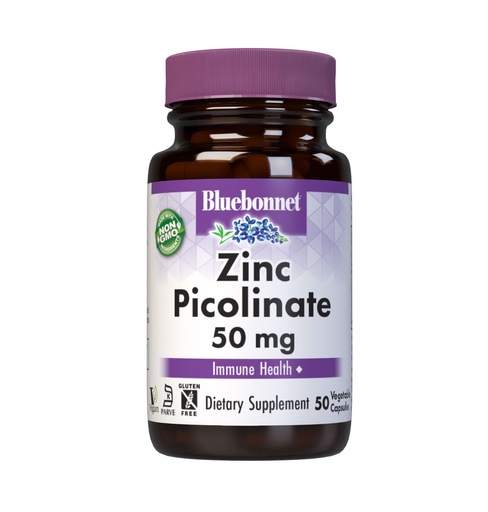 [BRSWIYQZBQPB2CA5] Bluebonnet Nutrition Zinc Picolinate, Hormonal & Immune, Prostate Health, Skin, Vegan, Non GMO, Gluten, Soy & Milk Free, Kosher, White, 50 Count