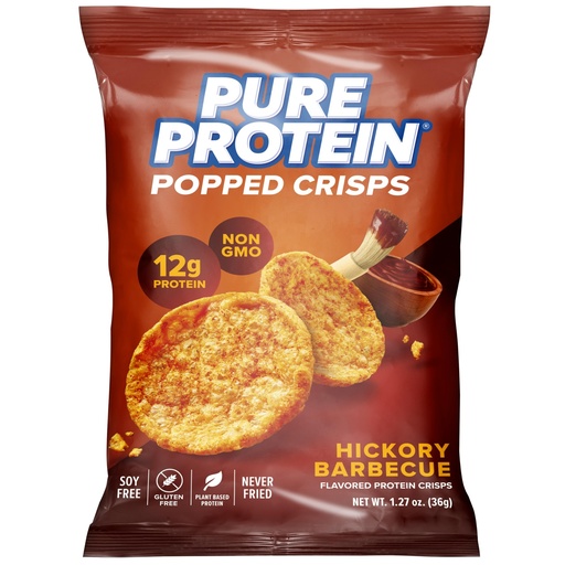 [BRSRMBL5CIDQ2FI3] Pure Protein Hickory Barbecue Popped Crisps - 12g Plant Based Protein, Gluten Free, Non GMO, Vegan, Air Popped & Puffed Crisps – Healthy Protein Snacks – 12 Pack