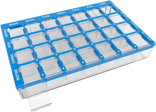 [BRSRAAQOC4FAIDTG] EZY DOSE Pill Organizer Weekly (7- nap), Medicine Planner, Vitamin Box, Small Commodities with Easy Full Tray Case, 4 alkalommal egy nap, Könnyen használható konténerek, Clear Lids, Blue, BPA Free