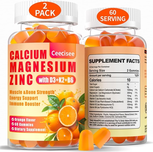 [BRSRAZIOA4AQ2HL4] Calcio Magnesio Zinc Gummies con D3 &B6 &K2, 1000mg Calcium Gummies con 300mg Magnesium Support Immune Energy for Adults and Teens,Sugar Free(120Count)
