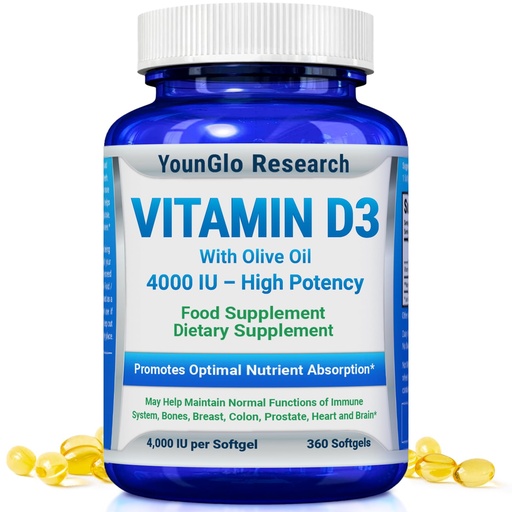 [BRSWIFITCUDQIYLO] Vitamin D3 4000 IU Dietary Supplement, Easy-to-Swallow 360 Softgels for Daily Wellness Support