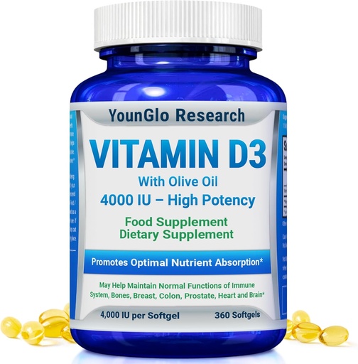 [BRSWIFITCUDQIYLO] Vitamin D3 4000 IU Dietní dodatek k podpoře zdravé kostní a imunitní funkce, Easyto- spolknout 360 Softgels