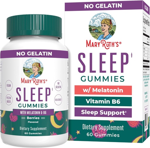 [BRSRMZI7A4PAE3AU] MaryRuth Organics Melatonin Gummies | 5mg Sleep Gummies with Vitamin B6 | Made with Organic Cane Sugar | Relaxation & Sleep Support for Adults | Vegan | Non-GMO | Gluten Free | 60 Count