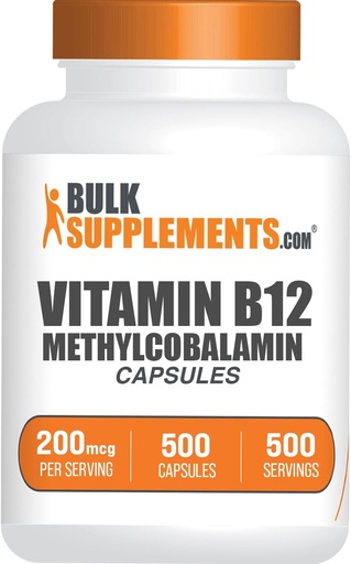 [BRSROGI6BYCWODL2] BulkSupplements.com Capsules de vitamine B12 méthylcobalamine - Supplément de vitamine B12, B12 200mcg, pour le soutien énergétique - Sans gluten, 1 Capsule par portion, 500 Capsules (paquet de 1)