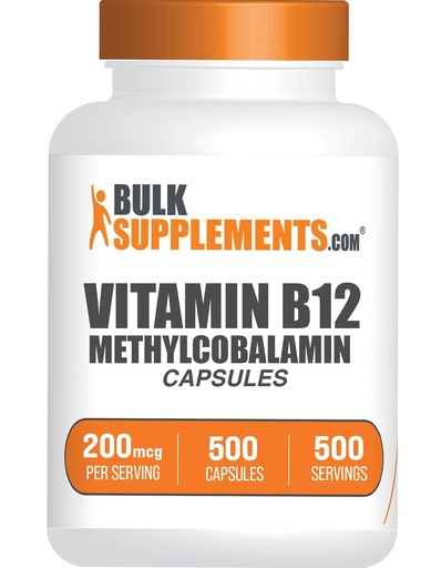 [BRSROGI6BYCWODL2] BulkSupplements.com Vitamin B12 Methylcobalamin Capsules - B12 Vitamin Supplement, B12 200mcg, for Energy Support - Gluten Free, 1 Capsule per Serving, 500 Capsules (Pack of 1)