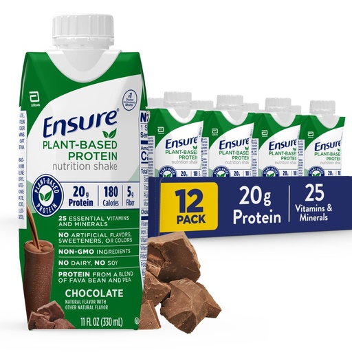 [BRSROCAYCN6AECL7] Ensure Plant-Based Protein Nutrition Shakes with 20g Fava Bean & Pea Protein, Vanilla & Chocolate Flavors, Pack of 12, 11 Fl Oz