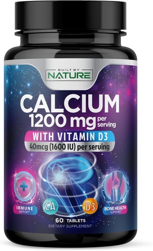 [BRSRMCT5CABQ22TP] Calcium 1200mg with Vitamin D3 for Best Absorption - Advanced Bone Support Supplement, 1200 mg Calcium Carbonate & 1600 IU Vitamin D3, Slow Release for Immune Support, Easy to Swallow, 60 Tablets