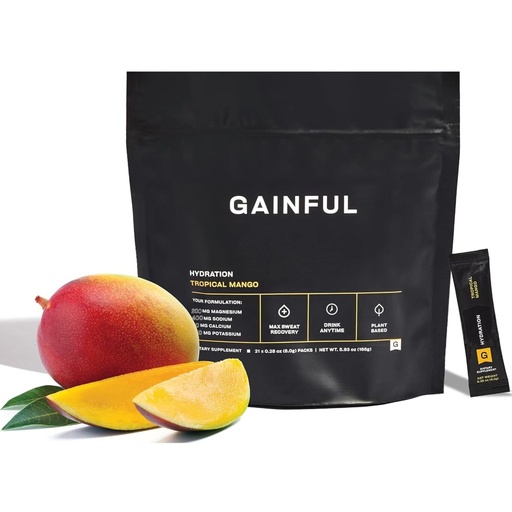 [BRSROCQQO4DWEDI7] Gainful Hydration Powder Packets, Caffeine Free with Key Electrolytes Magnesium and Sodium, Energy Support, Low Sugar, Tropical Mango, 21 Sticks