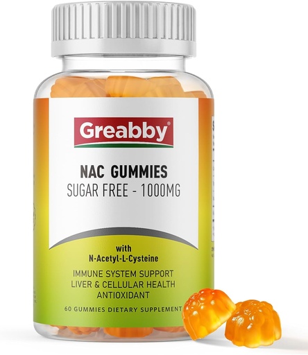 [BRSRAZQFDF6Q223V] NAC Gummies 설탕 자유로운, N Acetyl Cysteine NAC 보충교재 1000mg 산화 방지제, Lung & 간 건강, 면역성이 있는 지원, Vegan 오렌지 풍미, 60ct를 위한
