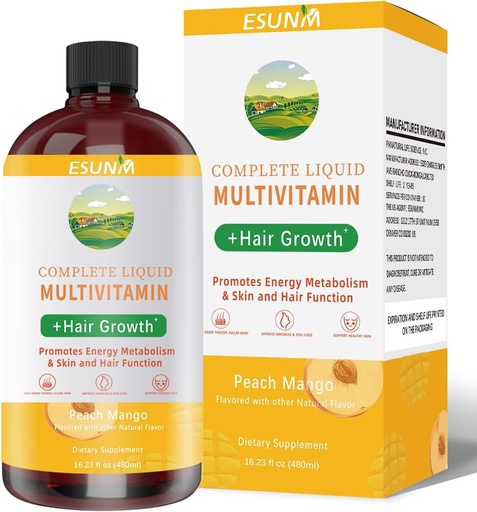 [BRSRAFQZAUNQYG3V] Multivitamina Líquida Completa + Crescimento do cabelo, Promove Metabolismo Energético & Função da Pele e do Cabelo; Vitamina C D; B Vitaminas; Ajuda a Cabelo Espesso, rugas, linhas finas, cuidados com a pele (16.23OZ)