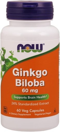 [BRSWIYYLOQHQGCQ3] NOW Alimenti Ginkgo Biloba 60 mg 24% di estratto, 60 capsule