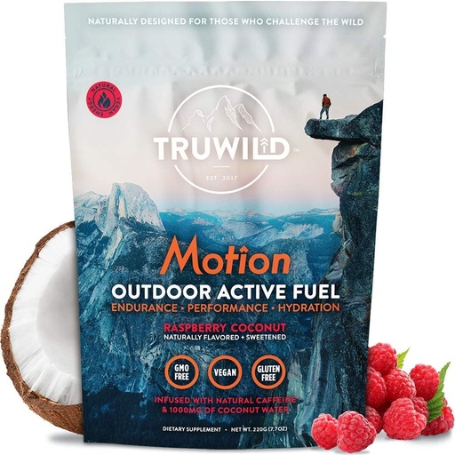 [BRSWGZYZBB4GACD2] TruWild Motion All Natural Pre Workout Powder Drink Mix for Men & Women with No Jitters or Crash, Whole Food Plant Based Vegan, Organic with Electrolytes + BioPerine, 20 Serve (Coconut Raspberry)