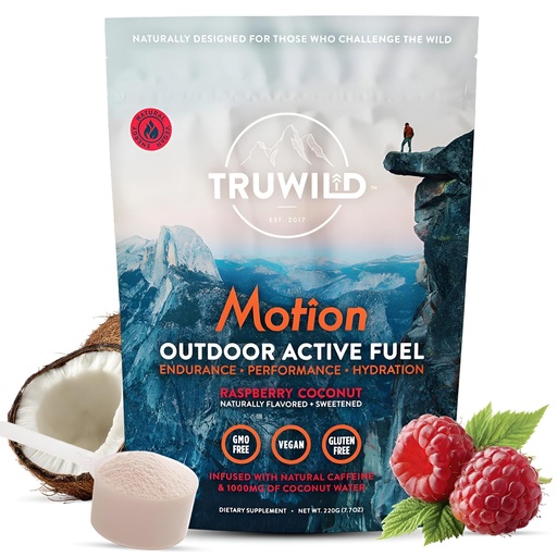 [BRSWGZYZBB4GACD2] TruWild Motion All Natural Pre Workout Powder Drink Mix for Men & Women with No Jitters or Crash, Whole Food Plant Based Vegan, Organic with Electrolytes + BioPerine, 20 Servings (Coconut Raspberry)