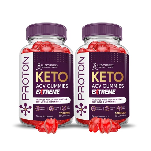 [BRSROBAHCIARGCLL] Justified Laboratories Proton Keto ACV Gummies Extreme (2000 mg) - 60 Count, Pack of 2 - Formulated with Apple Cider Vinegar, Folate & Vitamin B12 - Non-GMO, Vegan, Gluten Free - 60 Servings