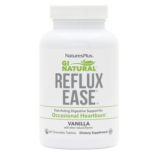 [BRSROATQDEMAECLZ] NaturesPlus GI Natural Reflux Ease, Vanilla - 60 Chewable Tablets - Fast-Acting Digestive Support - Vegetarian, Gluten Free - 60 Servings