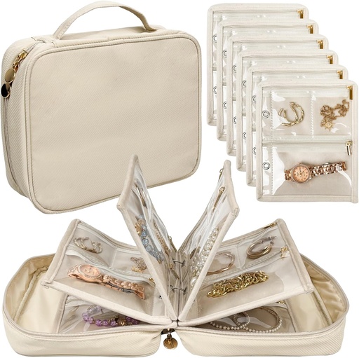 [BRSRAGL4OIAWYYDJ] Travel Jewelry Organizer Case,Jewelry Bags Jewelry Storage Book Binder with Clear Zipper Velvet Pouch for Traveling,Earrings, Rings, Necklace, Bracelet (White)
