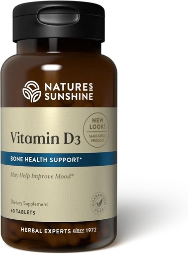 [BRSWIYYPCUCGKDTE] Nature 's Sunshine Vitamin D3, 60 Tablet current 124; Podporuje zdraví kostí, přispívá k celkovému zdraví, a může zlepšit nálada