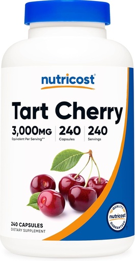 [BRSWGBQNOUBB4CQ6] Nutricost Tart Cherry Extract 3000mg Equivalen (dari 300mg dari 10: 1 Ekstraksi), 240 Vegetarian Capsules - Gluten Bebas, Non-GMO