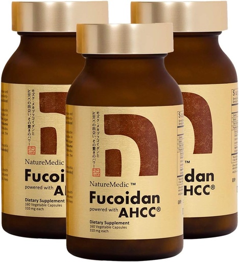 [BRSWEBLQAQGWOYLL] Fucoidan Powered with AHCC® Brown Seaweed Immunity Supplement with High Purity Organic Mekabu Mozuku Agaricus 3 Bouteilles - 480 Capsules végétales Fabriqué au Japon