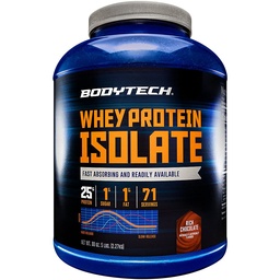 BodyTech Whey Protein Isolate Powder, Rich Chocolate Flavor, 25g Protein per Serving, High Concentrated Protein Powder with Amino Acids & BCAAs for Men and Women, Gluten Free, 5 lb, 71 Servings