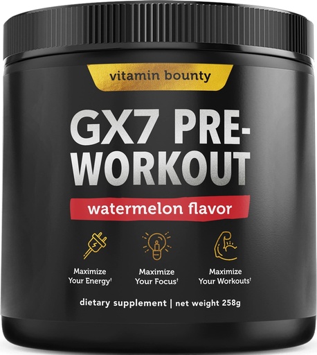 [BRSWK2Q4C4MAYALM] Vitamin Bounty Gx7 Pre Workout Powder for Men – Pre workout for Women - Sugar Free Pre Workout Energy Booster Supplement with Beta-Alanine, Caffeine, Keto, 0g Net Carbs - Watermelon Flavor, 20 Serving