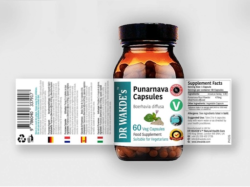 [PBSWAYT2OB7G22AY] DR WAKDE 'S Punarnava Capsules (Boerhavia diffasa, 60 Veg Caps, Pembangkit, Ayurvedic Herb, All Natural, Vegan)