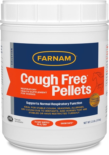 [BRSWYZ3YB4DWA2D6] Farnam Cough Free Pellets Respiratory Health Supplement for Horses, Provides Respiratory Support for Horses with Seasonal Allergies or Stable Cough, 2.5 lb., 70 Day Supply
