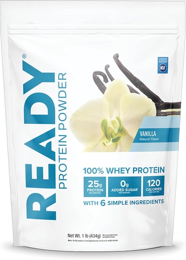 [BRSWGFA6A55Q4CIU] Ready® Protein Powder – 25g Whey Protein, 120 Calories, 0g Added Sugar – 7 Simple Ingredients – No Artificial Additives – Gluten-Free, Clean & Natural – Vanilla (1 Pound Bag)