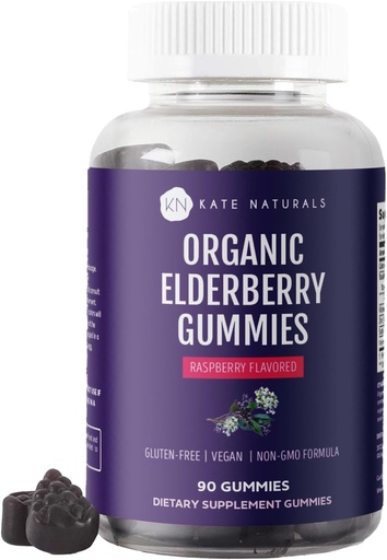 [BRSROAL6DMBGMAAZ] Kate Elderberry Gummies dengan Vitamin C dan Zinc untuk Orang dewasa & Anak-anak. Tasty Sambucus Elderberry Gummies for Immune Support (90 Gummies, 45 Day Suppply, Organik)