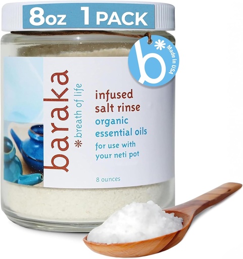 [BRSWGYIZBACAA3T6] Baraka Infused Sea Salt Neti Pot - Sinus Rinse & Nose Cleaner, Essential Oil Infused with Virginia Cedarwood, Palmarosa, Green Myrtle, Fir Balsam & Rosemary, 8 oz (1 Pack)