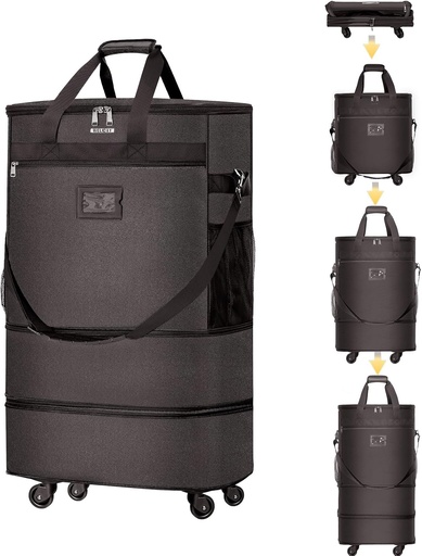 [BRSRAGQCCB7WM2TK] Suitcases with Wheels Expandable Luggage Bag Foldable Suitcase with 4 Universal Wheels Collapsible Rolling Travel Case (Coffee)